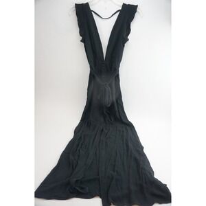Maaji Maxi Dress Small Black Ruffle V-Neck Button Front Tie Waist Excellent